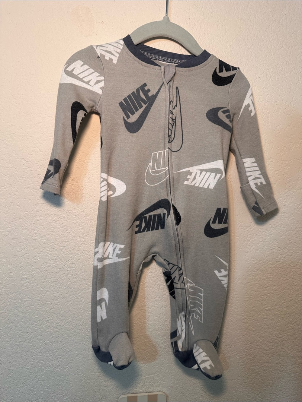 Nike Gray Logo Zip-Front Baby Footed One-Piece